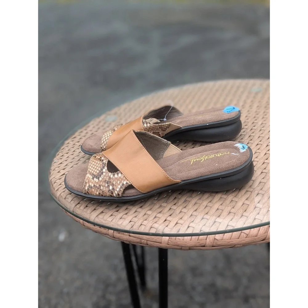 Snakeskin Comfort Slide Sandals Natural Soul Naturalizer Justina 7.5 Brown